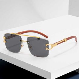 Top Luxury Designer Sunglasses 20% Off wood grain leopard head double beam cut edge sun protection