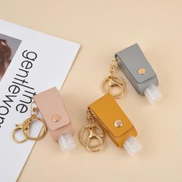 Keychains Creative PU Leather Holder With 30ML Mini Hand Sanitizer Travel Bottle Pendant Keychain Carrier 8 Color ChoseKeychains Fier22