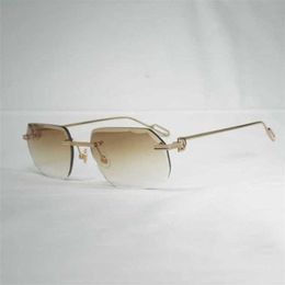 Luxury Designer Fashion Sunglasses 20% Off Vintage Diamond Cutting Rimless Men Oculos Lens Shape for Women Shade Metal Frame Clear Glasses Gafas
