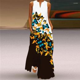 Casual Dresses Butterfly Printed White Dress 2023 Plus Size Long Summer Woman Sleeveless Girls Beach Maxi Women