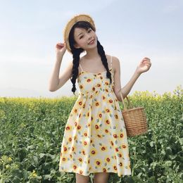 Casual Dresses Women's Japan Kawaii Ulzzang Girl Shoulder Strap Adjustable Sunflower Harness Dress Female Cute Korean Harajuku Cloth