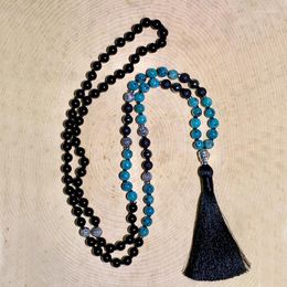 Pendant Necklaces 108 Knotted Mala Black Onyx Necklace 8mm Beads With Tassel Buddha Jewelry For Men