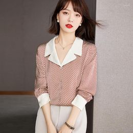 Women's Blouses Shirt Women's High-end Satin Long Sleeve Suit Collar Design Feeling Versatile Temperament Top Autumn Vintage Dress