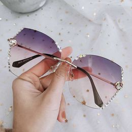 Luxury Designer Fashion Sunglasses 20% Off Diamond rimmed thin half trimming tide round face net red big frame