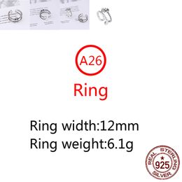 A26 S925 Sterling Silver Ring Open Cross Couple Fashion Punk Street Net Red Jewelry Gift for Lover