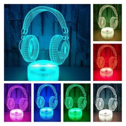 Night Lights Muscial 3d Night Light Led 7 Colours Changing Nightlight for Kids Bedroom Decoration Lights Headphone Table Lamp Creative Gifts P230325