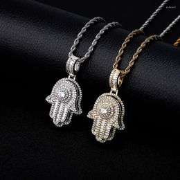 Pendant Necklaces Hand Necklace With Rope Chain Bling Iced Out Cubic Zircon Gold Silver Colour Hip Hop Rock Jewellery For Men Colgante