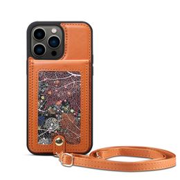 Necklace Graffiti Phone Case for iPhone 14 13 Pro Max Durable Adjustable Lanyard Multiple Card Slots Leather Wallet Clutch Kickstand Back Cover Shockproof