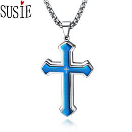 Chains Men Necklace Cross Pendant Link Stainless Steel Accessories Casual Vintage Jewelery Necklaces Boy Gifts