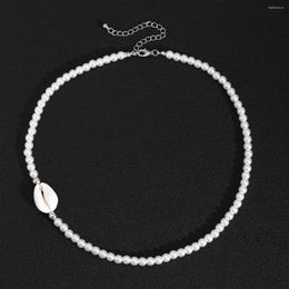 Pendant Necklaces KunJoe Simple Personality Natural Shell White Imitation Pearl Beaded Charms For Jewellery Unisex Women Men Punk Necklace