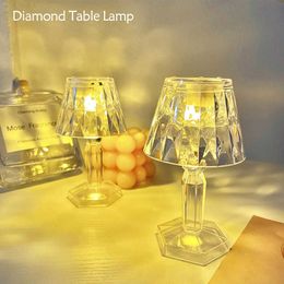 Desk Lamps 1Pcs LED Crystal Desk Lamp Projetor Acrylic Diamond Table Lamp LED Night Lights Bedside Lighting Light For Bedroom Decorations P230412