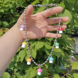 Pendant Necklaces Cute Colourful Mushroom Pendants For Women Round Ball Bead Chain Sweet Necklace Girls Drop Gift