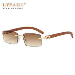 40% OFF Luxury Designer New Men's and Women's Sunglasses 20% Off Fashion Square Rimless Classic Wooden Frame Women Rectangle Small Lens Male Driving Glasses UV400 Shades