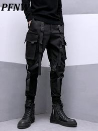 Men's Pants PFNW Darkwear Safari Style Webbing Spliced Cargo Pants Men High Street Streetwear Elastic Waist Slim Tactical Techwear 12A1634 230325