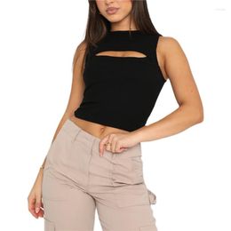 Women's Tanks Women Summer Slim Fit Front Cutout Vest Knitting Ribbed Sleeveless Round Neck Solid Colour Camisole Female Crop Tops Clubwear