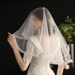 Bridal Veils Elegant Elbow Length 2-Layer Veil Elastic Mesh Sewing Hemming Headdress For Wedding Travel Studio Po Prop V645