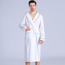 Men's Sleepwear White Gown Hooded Men Kimono Robe Nightwear Spring Casual Homewear Long Sleeve Bathrobe Loungewear