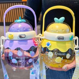 Water Bottles Eco-friendly Drink Cup Heat-resistant Straw Bottle Shatter-proof Kids Cartoon Drinking Tumbler Daily