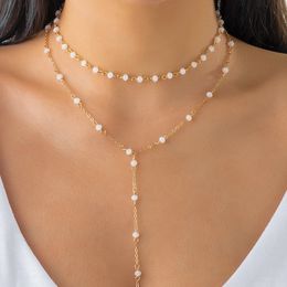 Classic Double Layers Tiny Crystal Beads Necklace Choker Women's Jewelry Long Tassel Chest Chain Party Wedding Collar