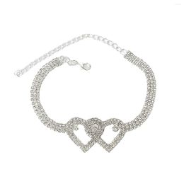 Anklets Wedding Bride Tennis Chain Double Heart CZ Anklet Ankle Bracelet Leg For Women Sandals Beach Barefoot Zirconia Jewellery