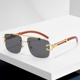 Luxury Designer High Quality Sunglasses 20% Off wood grain leopard head double beam cut edge sun protection