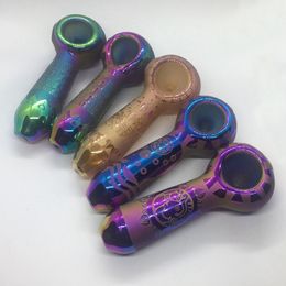 COOL Colourful More Patterns Thick Glass Pipes Portable Design Spoon Bowl Dry Herb Tobacco Philtre Bong Handpipe Handmade Oil Rigs Smoking Cigarette Holder DHL