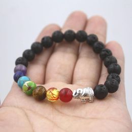 Strand 7 Chakra And Elephant Single Mala Energy Bracelet With Lava Stone Yoga Jewellery