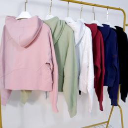 LU LU LEMONS Full-zip Women's Oversized Hoodie Waist Length Jackets Sweatshirts Soft Thumbholes Leisure Yoga Coat