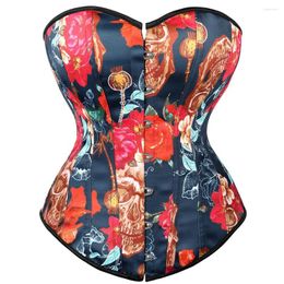 Bustiers & Corsets Vintage Floral Pattern Womens Corset Boned Lace Up Overbust Bustier Gothic Waist Cincher Corselet Lingerie