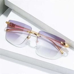 Luxury Designer High Quality Sunglasses 20% Off card metal leopard head frameless cut edge net red same trend glassesKajia