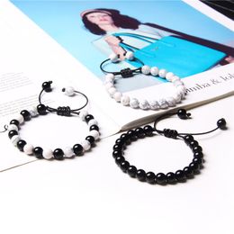 Strand Vintage YINYANG Bracelets For Couples Howlite Black Onyx Agat Stone Beads Bangle Men Handmade Woven Braid Pulsera Women Jewellery