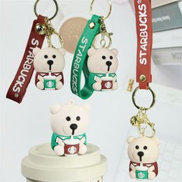 Cartoon keychain Mobile Phone Charm Trend keychain cute couple bear pendant new milk tea cup doll keychain
