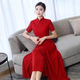 Ethnic Clothing Lace Cheongsam Long Qipao 2023 Spring Dress Large Size Silk Evening Party Gown Traditional Chinese Women Dresses