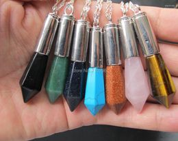Chains Mystic Natural Stone Healing Point Necklace 10pcs/lot Gem Jewelry Pendant With Silver Chain 18"
