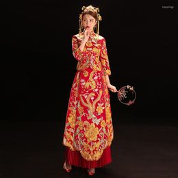 Ethnic Clothing Chinese Traditional Embroidery Cheongsam Suit Sets National Costume Womens Overseas Style Bride