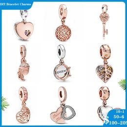925 siver beads charms for pandora charm bracelets designer for women Heart key Beads Dangle Charm Rose Gold