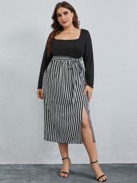 Plus size Dresses Women's Plus Size 4XL Midi Dress Summer Black Elegant Striped Curvy Evening Party Dresses Vintage Elegant Large Clothing 230325