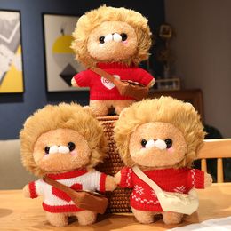 1Pc 30CM Kawaii Golden Lion with Clothes Peluche Toys Lovely Lion Wears Sweater Bags Stuffed Soft Animal Toy for Children Gifts