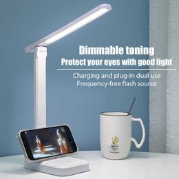 Night Lights Led Desk Lamp 3 Colour Stepless Dimmable Touch Foldable Table Lamp Bedside Reading Eye Protection Night Light DC5V USB Chargeable P230325