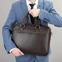 Briefcases 2023 Fashion Laptop Bags Cow Genuine Leather Men's Briefcase Male Handbags Messenger 14 Inch Computer Bag