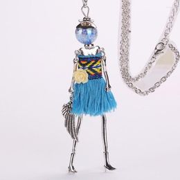 Pendant Necklaces YLWHJJ Small Flowers Tassel Doll Long & Brand Girl Metal Maxi Fashion Style Necklace Cute Jewellery
