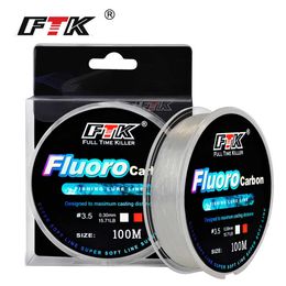 Fishing Accessories FTK Fishing Line Wearable Fluorocarbon Line 100M 4-34LB Carbon Fibre Lead Super Soft Line Pesca Carp Fishing Wire Japan P230325