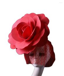 Stage Wear Catwalk Accessories Exaggerated Big Flower Headdress Red Black Rose Mysterious Veil Make-up Pompous Hair Ornament