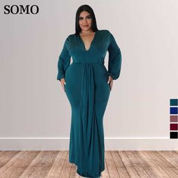 Plus Size Dresses Maxi Long Fashion Solid Colour Elegance Sexy v Neck Dress Chic Party Wears Wholesale Dropshipping 230307