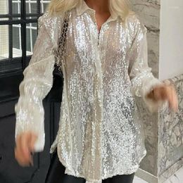 Women's Blouses Doury Y2K 2023 Fashion Sequins Blouse Shirts Women Casual Long Sleeve V Neck Sexy Party Autumn Winter Club Retro Top Elegant