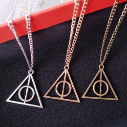 Pendant Necklaces Vintage Movie Charm Triangle Deathly Hallows Round Geometric Necklace European And American Jewellery Couple Gift