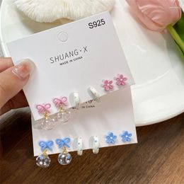 Stud Earrings AOMU Simple Pink Blue Resin Flower Polka Dot Ball Drop Irregular Hollow Bowknot Set For Women Jewelry