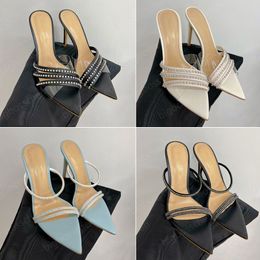 Designer formal shoes ladies fine high heel sandals gianvito rossi luxury fashion dress slippers crystal pointed toe leather 10cm career dinner wedding shoes 35-40