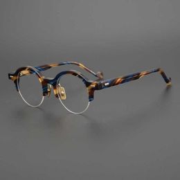Top Luxury Designer Sunglasses 20% Off dazzle color style pure manual plate Japanese round half frame myopia glasses trend