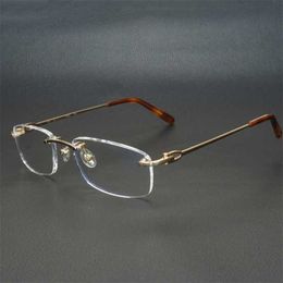 Women's fashion designer sunglasses Metal Square Clear Frames Men Women Rimless Glasses Optical Frame Spectacles Eyeglasses for Computer 9011